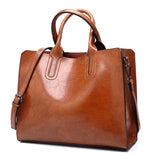 Women's Oil Wax Leather Handbag Famous Trunk Tote Travel Shoulder Bag