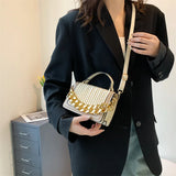 Women's Small PU Flap Handbag with Chain Crossbody, Pleated Shoulder Bag