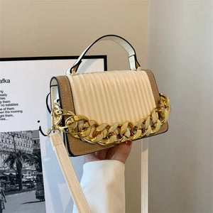 Women's Small PU Flap Handbag with Chain Crossbody, Pleated Shoulder Bag