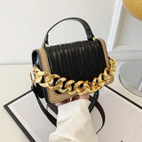 Women's Small PU Flap Handbag with Chain Crossbody, Pleated Shoulder Bag