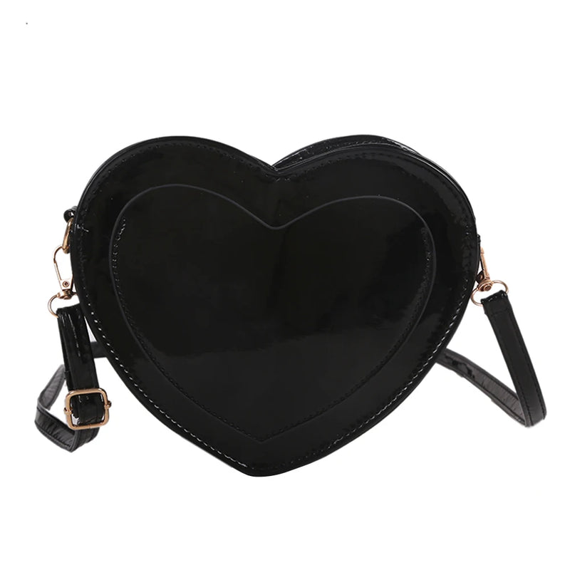 Small Peach Heart Shape Shoulder Bag PU Leather Crossbody Messenger Bag