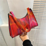 PU Leather Women's Shoulder Bag Summer Stripes Zipper Handbags