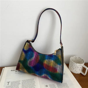 PU Leather Women's Shoulder Bag Summer Stripes Zipper Handbags