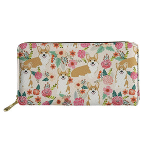 Corgi Dog Printed Women Long Wallet Leather Wallets For Girls Purses Lady