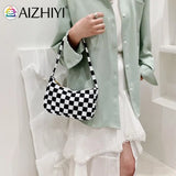 Ladies Retro Plaid Leopard Print Nylon Shoulder Bag