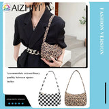 Ladies Retro Plaid Leopard Print Nylon Shoulder Bag