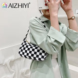 Ladies Retro Plaid Leopard Print Nylon Shoulder Bag