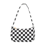 Ladies Retro Plaid Leopard Print Nylon Shoulder Bag