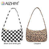 Ladies Retro Plaid Leopard Print Nylon Shoulder Bag