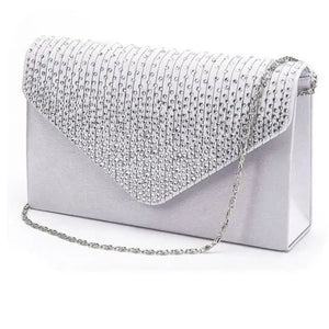 Ladies Satin Clutches Crystal Bling Handbags Wedding Party Purse