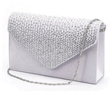Ladies Satin Clutches Crystal Bling Handbags Wedding Party Purse