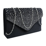 Ladies Satin Clutches Crystal Bling Handbags Wedding Party Purse