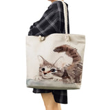 Cat Oil Paint Womens Bag Big Capacity Handbags Thick Rope Tote