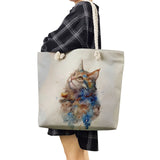 Cat Oil Paint Womens Bag Big Capacity Handbags Thick Rope Tote