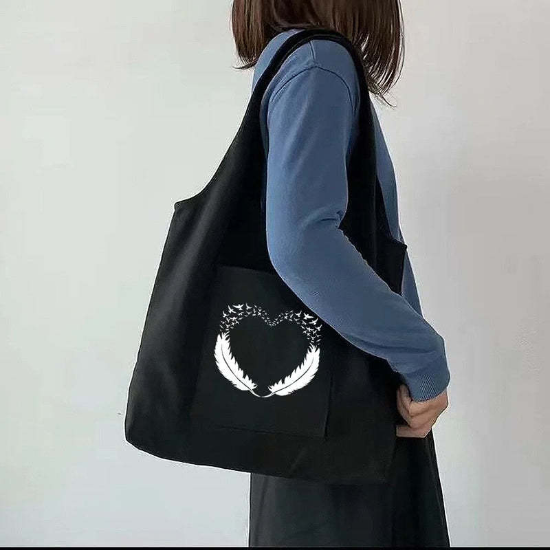 Feather Print Canvas Crossbody Tote Bag