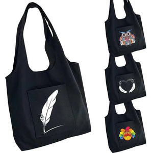 Feather Print Canvas Crossbody Tote Bag