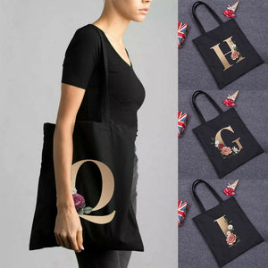 Golden Letters Tote Bag Portable Foldable Handbag Large-capacity Shoulder Bag