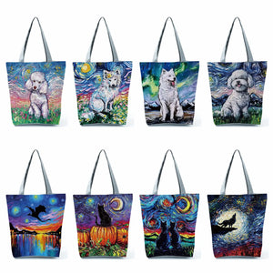 Animal Dog Printed Beach Bag Casual Shoulder Large Tote For Women