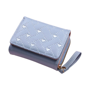 Ladies Heart Embroidered Short Zip Wallet for Office Business Travel