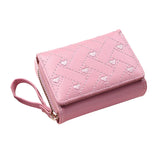 Ladies Heart Embroidered Short Zip Wallet for Office Business Travel