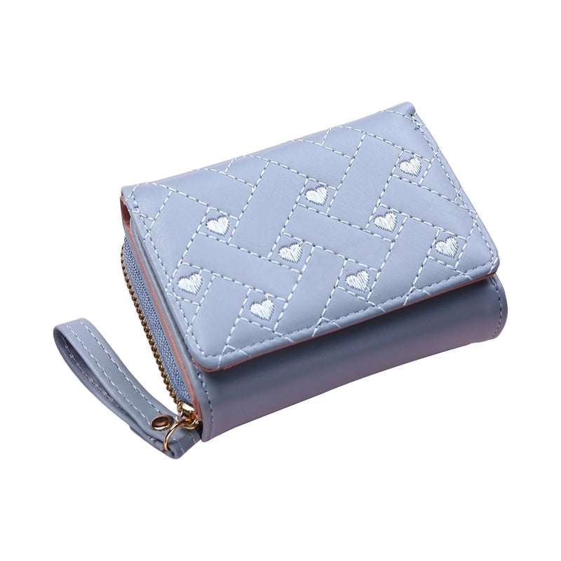 Ladies Heart Embroidered Short Zip Wallet for Office Business Travel