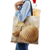 Ocean Starfish Beach Sand Prints Tote Bag Linen Fabric Handbag