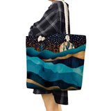 Linen Shopper Beach Shoulder Bag Oil Painting Mountain Print Tote