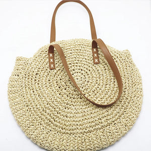 Straw Woven Shoulder Bag Round Beach Handbag