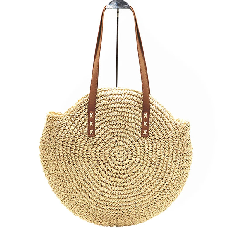 Straw Woven Shoulder Bag Round Beach Handbag
