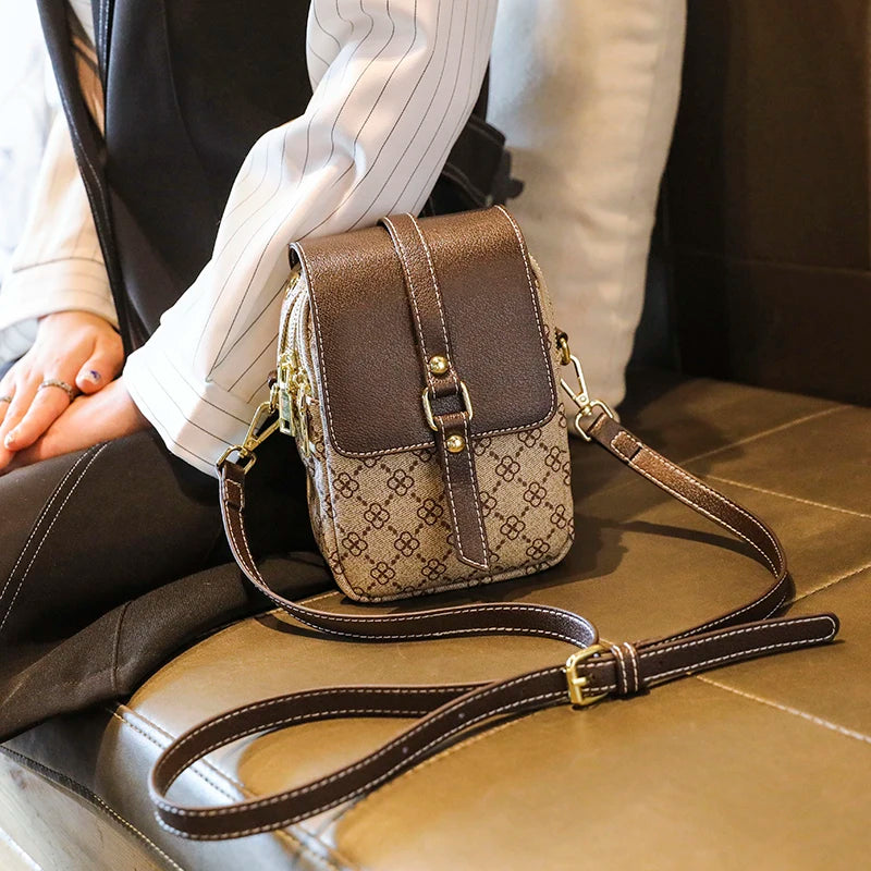 Vintage Leather Crossbody Shoulder Bag for Women Small Cell Phone Handbag