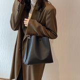 Large Casual Bucket Leather Shoulder Bag Wide Straps Messenger Bag