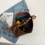 Large Casual Bucket Leather Shoulder Bag Wide Straps Messenger Bag