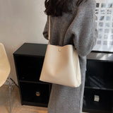 Large Casual Bucket Leather Shoulder Bag Wide Straps Messenger Bag