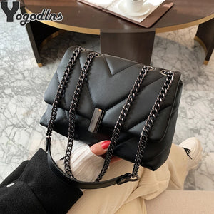 Ladies Versatile Shoulder Bag PU Leather Crossbody Chain Handbag