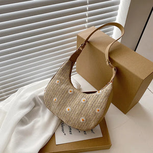 Summer Straw Leather Belt Woven Handbags for Women