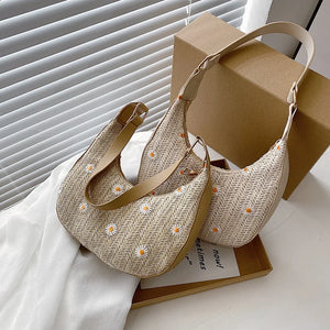 Summer Straw Leather Belt Woven Handbags for Women