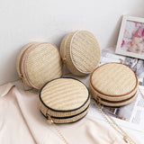 Summer Straw Woven Crossbody Bag Round Shoulder Chains Circle Beach Handbag