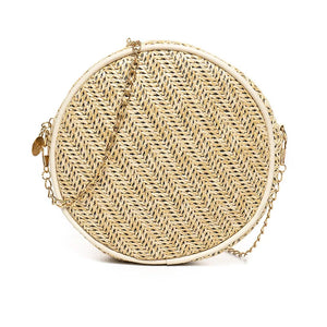 Summer Straw Woven Crossbody Bag Round Shoulder Chains Circle Beach Handbag
