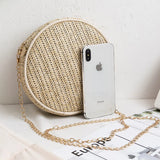 Summer Straw Woven Crossbody Bag Round Shoulder Chains Circle Beach Handbag