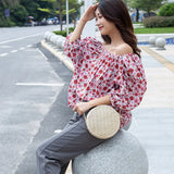 Summer Straw Woven Crossbody Bag Round Shoulder Chains Circle Beach Handbag