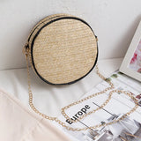 Summer Straw Woven Crossbody Bag Round Shoulder Chains Circle Beach Handbag