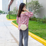 Summer Straw Woven Crossbody Bag Round Shoulder Chains Circle Beach Handbag