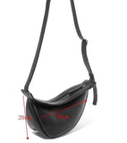 Solid Leather Shoulder Bag for Women Zipper Half-Moon Handbag