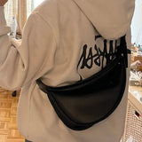 Solid Leather Shoulder Bag for Women Zipper Half-Moon Handbag