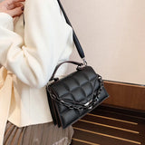 Small Square Bag PU Leather Women's Handbags Solid Lingge Shoulder Messenger
