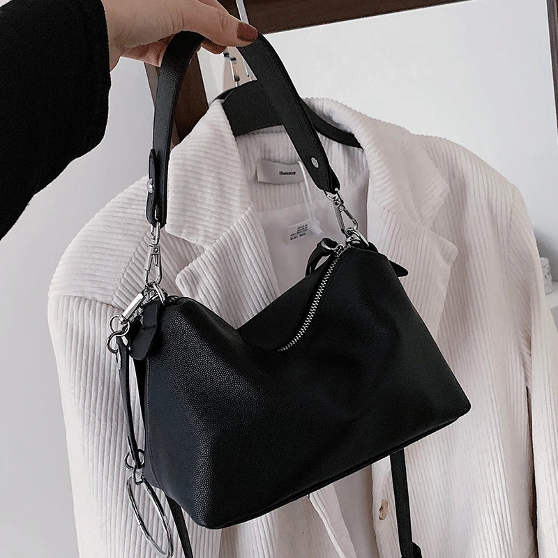 Vintage Leather Crossbody Bag for Women Solid Shoulder Messenger Bag