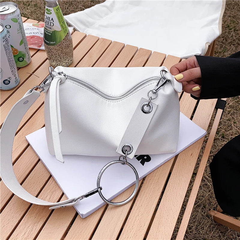 Vintage Leather Crossbody Bag for Women Solid Shoulder Messenger Bag