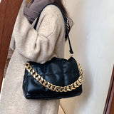 Soft Leather Messenger Bag Thick Chain High Space Padded Shoulder Bag