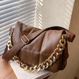 Soft Leather Messenger Bag Thick Chain High Space Padded Shoulder Bag