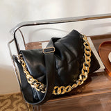 Soft Leather Messenger Bag Thick Chain High Space Padded Shoulder Bag